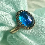 再販・アンティーク風 エメラルドブルー ドラゴンズブレスring(２２号まで対応・アンティークゴールド）