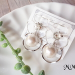 【シルバー】クリアフラワー×コットンパールピアス/イヤリング