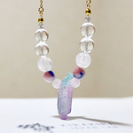 送料無料 ピンクブルークリスタル結晶×ローズクウォーツネックレス