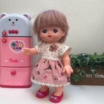 メルちゃんのお洋服(ドット×ピンク コサージュ)