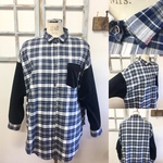 チェック柄ネル素材❤️ドルマン袖シャツ ブルー（サイズフリー L〜 L L）