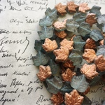 【4コセット】JIRI＊IVANA czech beads#チェコビーズ maple leaf13㎜ vitrail aqua/bronze AB