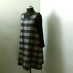 あったか起毛　グレー×ブラック・ブロックチェック　ふんわりフレアーエプロンドレス　95