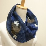 ダブルガーゼ　スヌード 鳥 ネイビー 一重巻