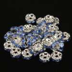6mm 50個 波ロンデル スペーサー シルバー台座 ライトサファイア パワーストーン ブレスレット ハンドメイド パーツ アクセサリー