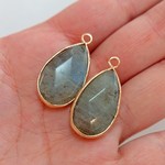 2pcs　ラブラドライト 　真鍮の枠つき　ペンダントビーズ　30x16x7mm