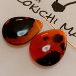 2pcs　レッド＆ブラック　オニキスアゲート　ペンダントビーズ　29x22x7mm