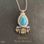 ラリマー　マクラメビーズネックレス 　Larimar  whi