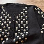 【限定】お花の刺繍たっぷり　ウール・カーディガン・ セーター ニットXN005