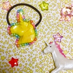 ユニコーンヘアポニー☆ヘアゴム ゆめかわ ゆめかわいい イエロー×グリーン