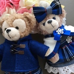 ダッフィー＆シェリーメイのお洋服♪青チェック♪ぬいぐるみバッチ用