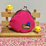 がま口ポーチ    (ピンク＊ねこ)