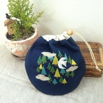 刺繍まんまる巾着『In the SKY』  ネイビー