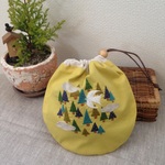 刺繍まんまる巾着『In the SKY』  レモン