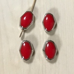 VINTAGE SILVER RED OVAL BEADS 