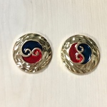 VINTAGE GOLD RED BLUE CURVED DESIGN CABOCHONS