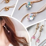ロングピアス♡パール×ハート型スワロフスキー使用♡ピアス♡
