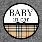ベビーインカー【ステッカー】チェック柄 黒りぼん