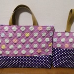 入園入学２点セット☆キルティング　レッスンバッグ＆シューズ入れ　北欧風花柄　パープル