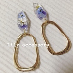 パープル押し花ピアス