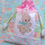 hana*ハンドメイド★レトロアニマル巾着♪パッチワーク★ホワイトバニーちゃん♪