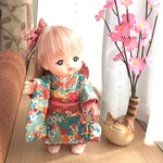 メルちゃんの着物セット*青緑に桜