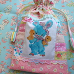 hana*ハンドメイド★レトロアニマル巾着♪パッチワーク★ブルーバニーちゃん♪