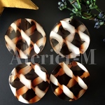 A708 Brown White marbleチャーム ラウンド(4個)