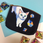 手描き 白猫の通帳入れ 猫 通帳ケース 原画 アート アニマル 絵 絵画 イラスト レトロ ポーチ 