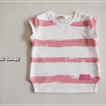 sale!!【100】小袖Tシャツ*ペイントボーダー*ピンク*