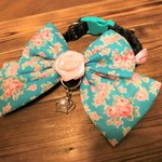 犬・猫の首輪　約25～28　cocoちゃんリボンネクタイチョーカー 薔薇・ターコイズブルー・クラシック・姫