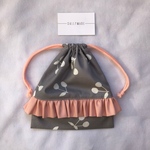受注製作❁さくらんぼ柄フリル巾着 GRY×PK