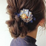 Polka dots Ribbon  ヘアクリップ【グレー】