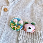 メルヘンちっくな  桃色クマちゃんの羊毛ブローチセット