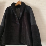 wool &コーデュロイ&ボア 黒系ショールカラージャケット