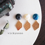 【SALE】3色マーブルとメタルプレートピアス&イヤリング③