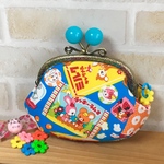 【送料込み】駄菓子パッケージ♪レトロ動物がまぐちポーチ*ブルー