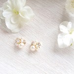 mini bijouとpearl 【クリーム】ピアス/イヤリング/ノンホールピアス