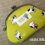 お茶目なフレンチブルドッグの小さながま口ポーチ♪(からし色)