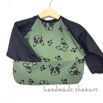 new！ 洗える✿長袖お食事エプロン/フレンチブル x  Khaki  and black