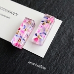 長方形ピンク×パープルピアス/イヤリング