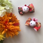 送料込み２つセット♡和柄リボンのうさぎとねこのベビーヘアクリップ