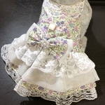 うさぎ用ハーネス【３段フリルの小花柄ドレス・紫色】