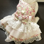 うさぎ用ハーネス【３段フリルの小花柄ドレス・ピンク】