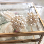 淡水パールの編み込み 大ぶり ピアス/大ぶりイヤリング