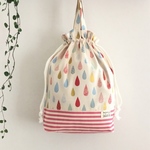 カラフルしずく柄♡ナチュラル＊ピンクボーダー  体操着入れ