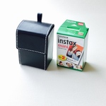 【手縫】チェキ用フイルムカートリッジ2個収納黒色本革ボックス ☆撮影時のチェキ収納にも活躍‼︎