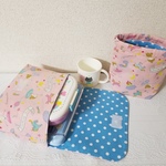 【値下げ】大きめ横入れお弁当袋＆コップ袋_バレリーナとユニコーン(ピンク)