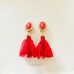 red cabochon × red tassel イヤリング