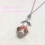 女性のお守り☆天使のネックレス☆マザーオブパール、レッドルチル、インカローズ、ムーンストーン☆パワーストーンネックレス